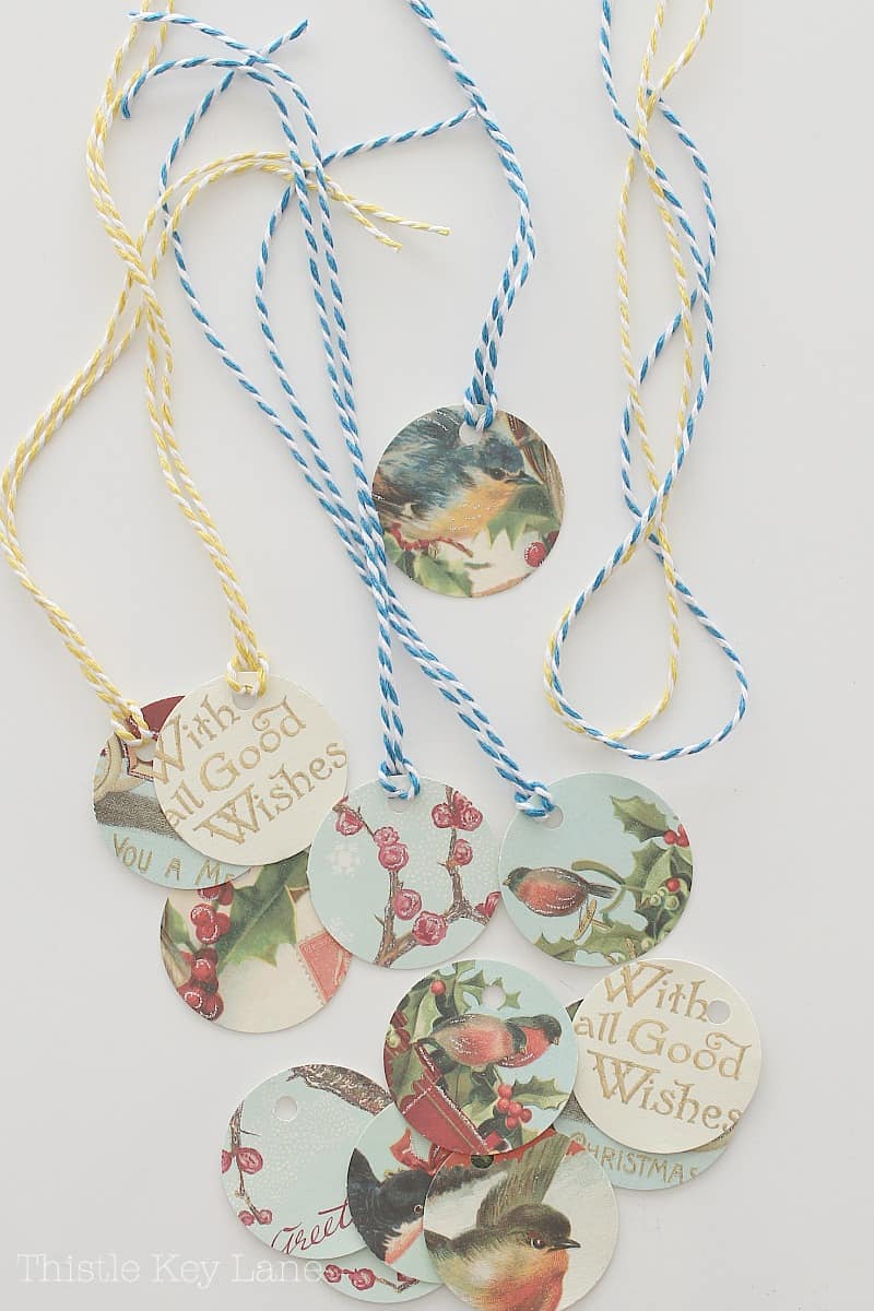 Vintage gift tags with colored string
