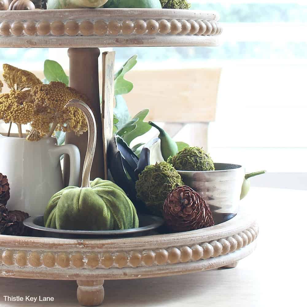 Fall Tiered Tray With Greens And Browns