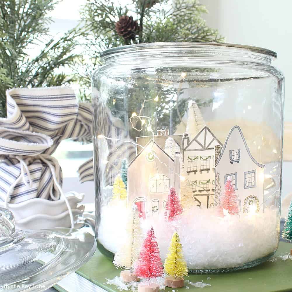 Snowy Village Houses In A Jar