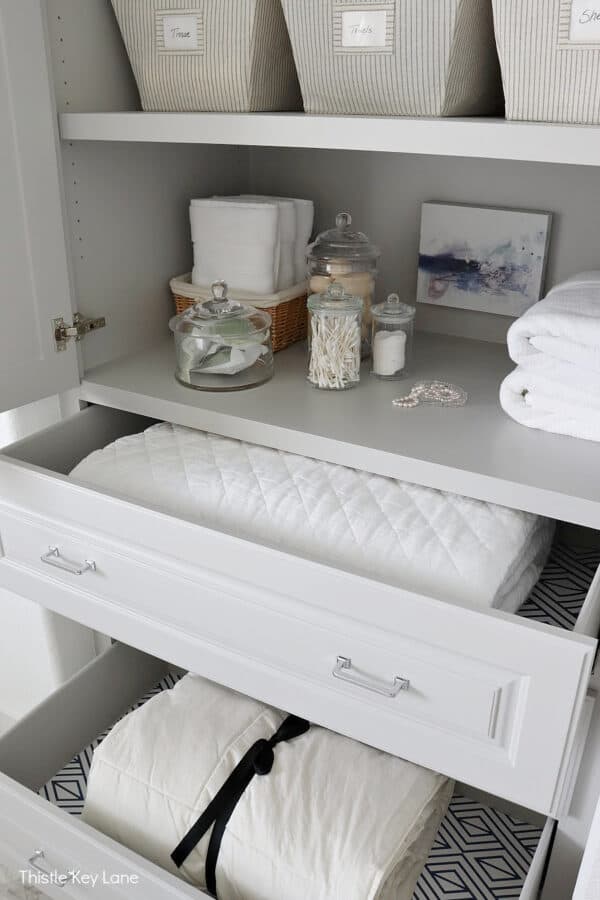 Organizing A Master Bathroom Linen Closet - Thistle Key Lane