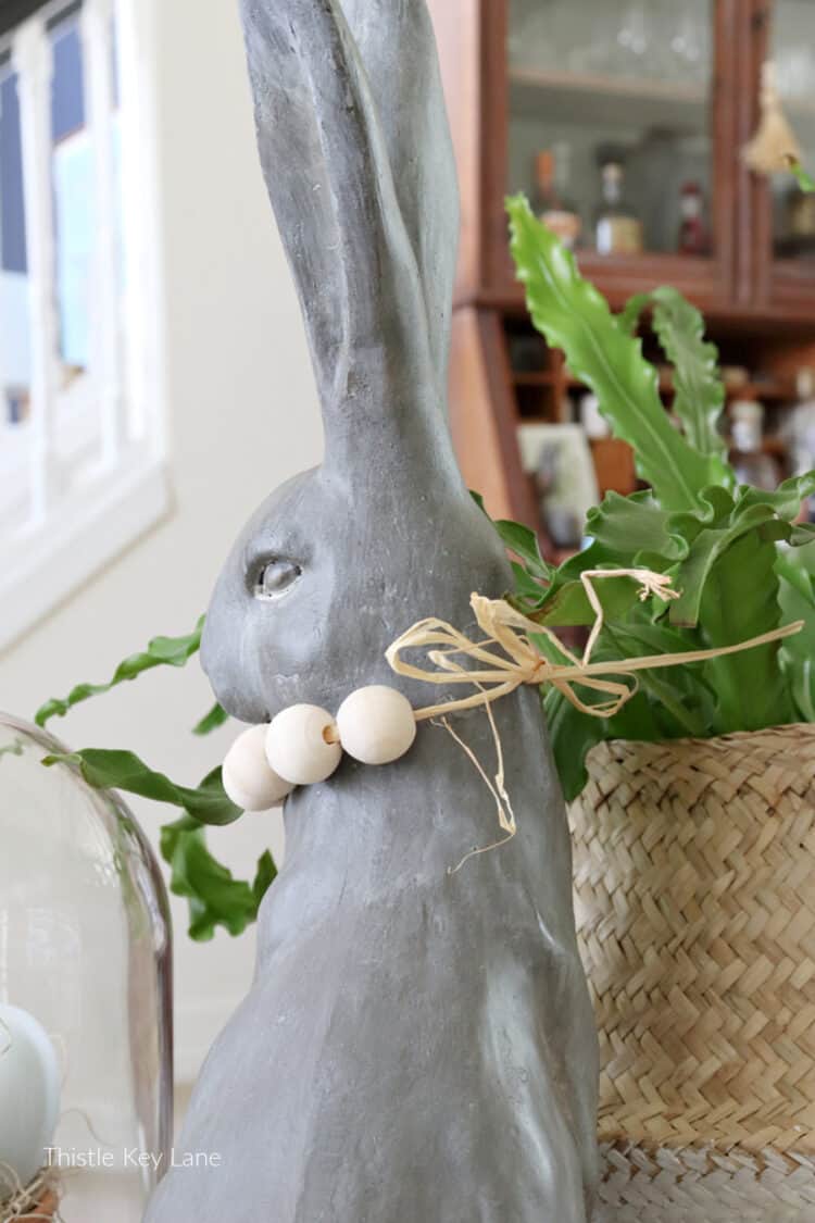Rabbit or hare with wood beads.