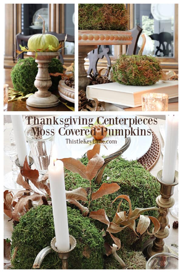 Thanksgiving Centerpieces With Moss Covered Pumpkins - Thistle Key Lane
