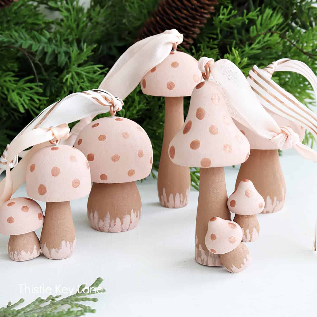 Wooden Mushroom Ornaments