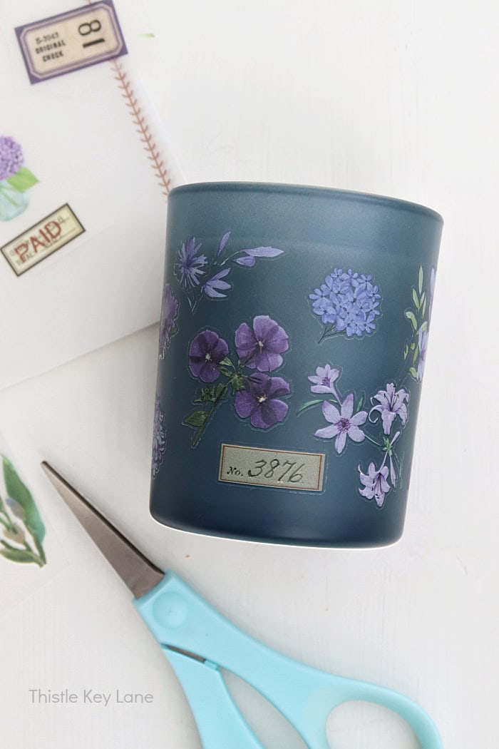 Small blue frosted candle holder. Anthropologie Inspired Candles DIY.