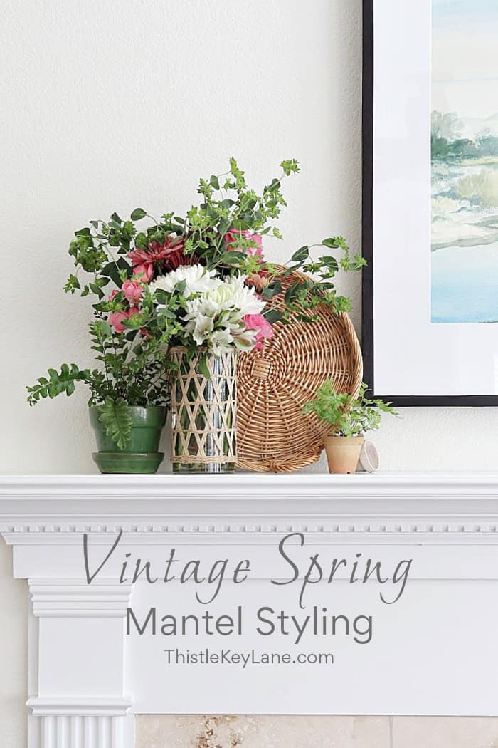 Vintage Spring Mantel Decor Styling.
