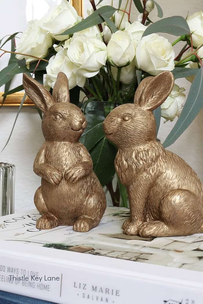 Close up view of metallic wax to look like antique brass. DIY Antique Brass Resin Bunnies.