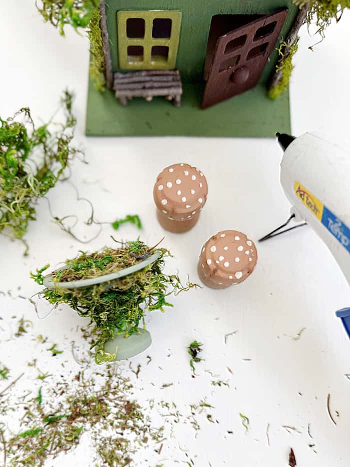 Fairy table and mushroom stools. How To Make A Flower Pot Fairy Garden.