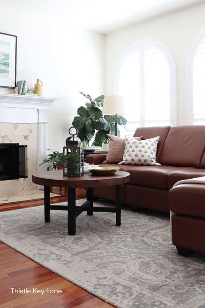Family room coffee table and sofa. Soft Neutrals Spring Home Tour.