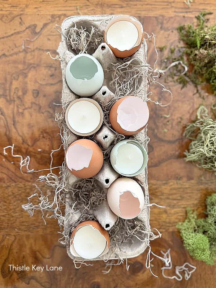 Candles and empty egg shells.