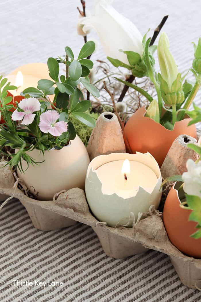 Egg shell candles. Rustic Easter Candle Arrangement.