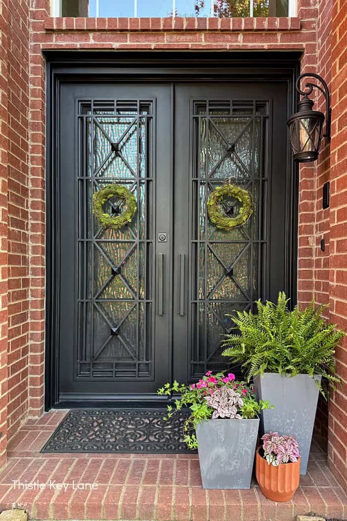 Porch after makeover. Porch Update - Space Saving Planters.