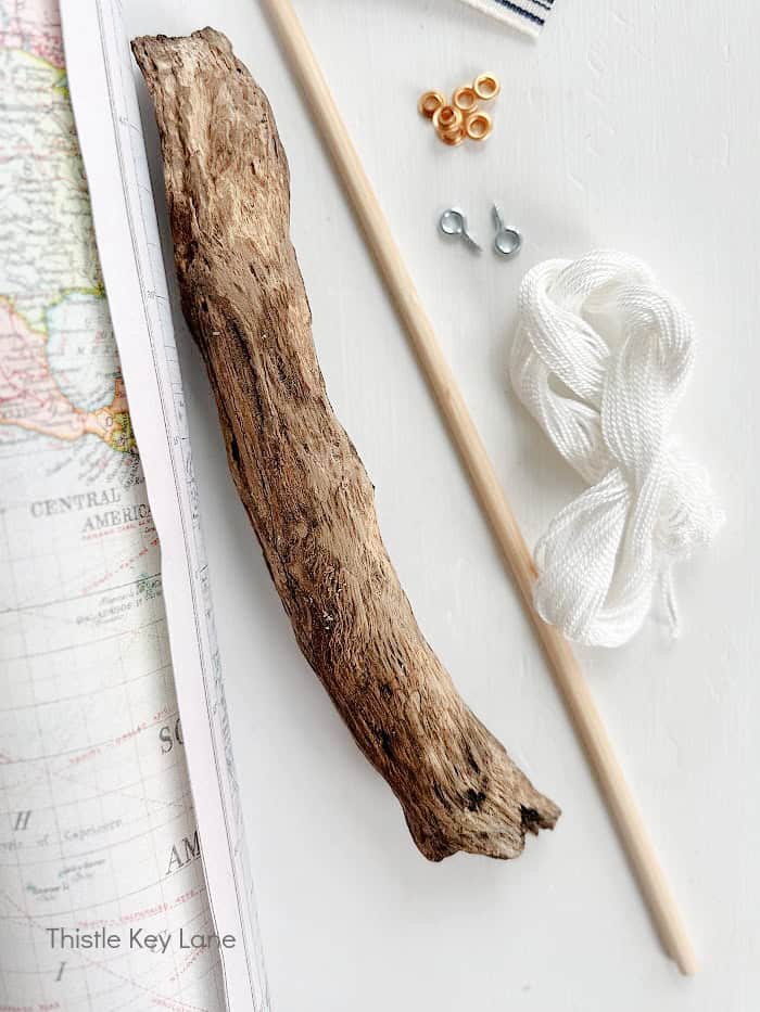 Supplies for a map sailboat.