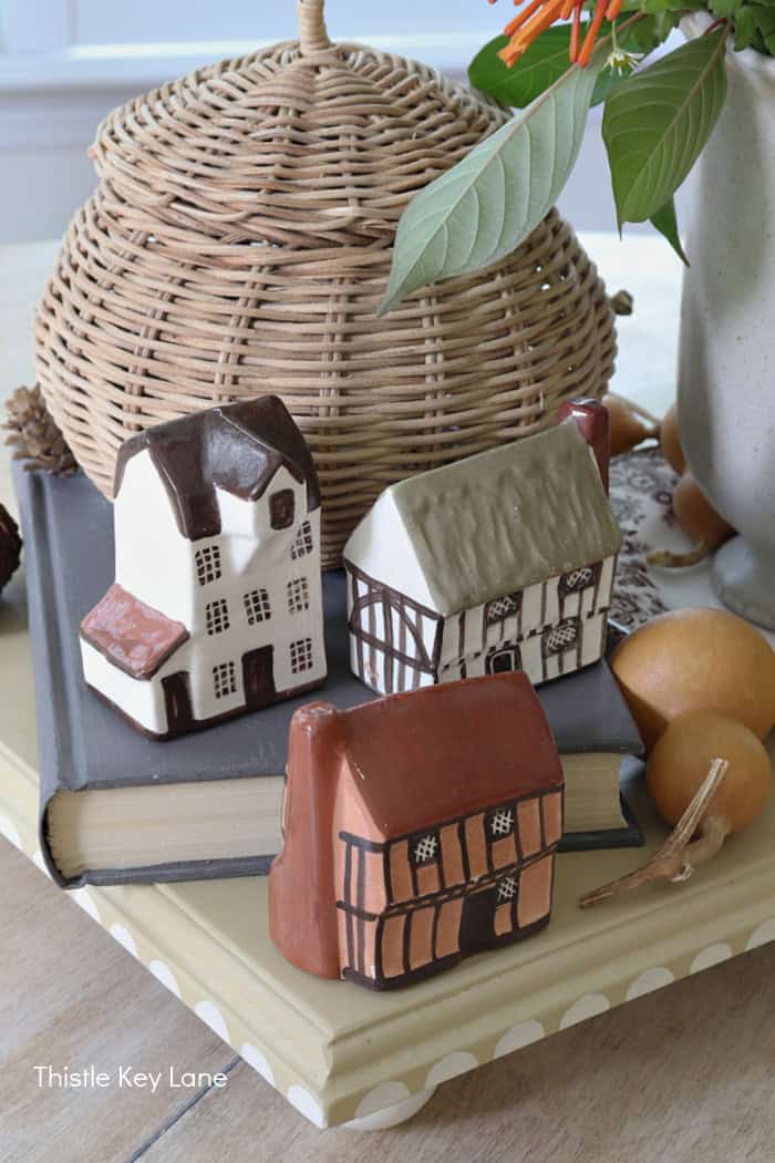 Tiny English houses. Autumn Vintage Cottage Vignette.