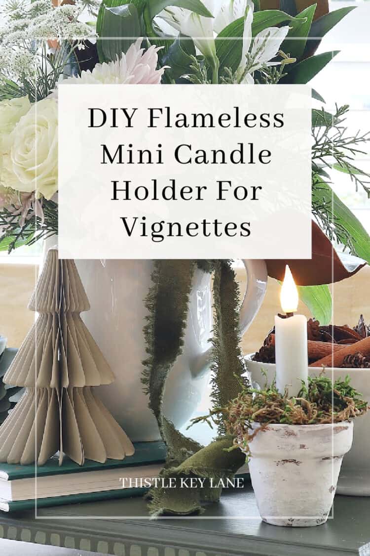 Holiday Floral Vignette With DIY Flameless Candle Holder.