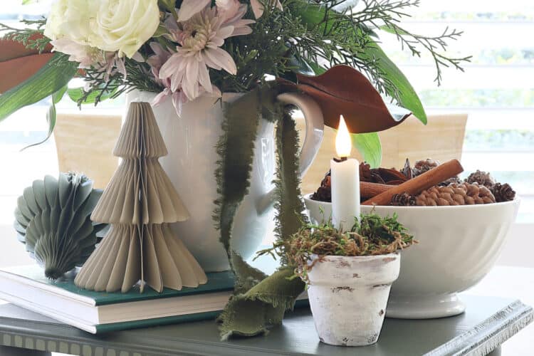 Holiday Floral Vignette With DIY Flameless Candle Holder