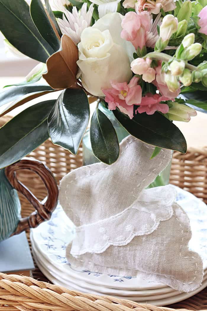 Sweet bunny with lace collar. Two puffy bunny pillows with lace embellishment. DIY Lace Bunny And Carrot Pillows.