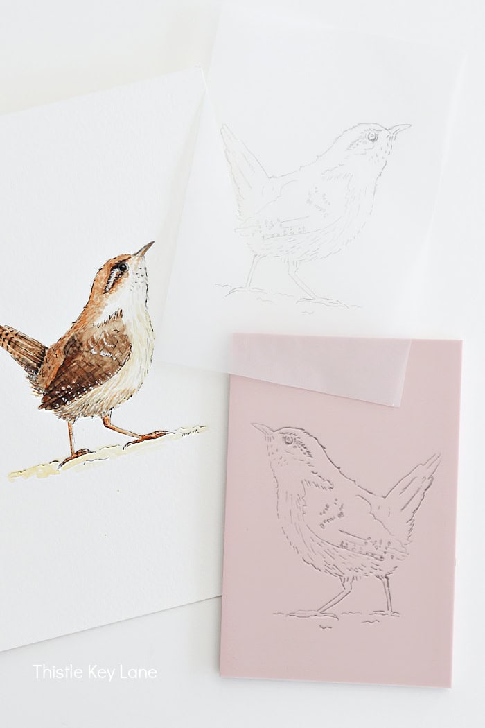Block print of a wren. How To Make Block Print Art.