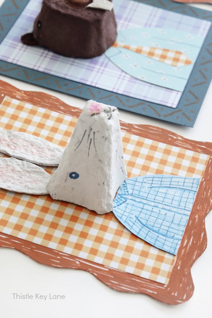 View from side to see assembly of animal portraits. Egg Crate Animal Portraits.