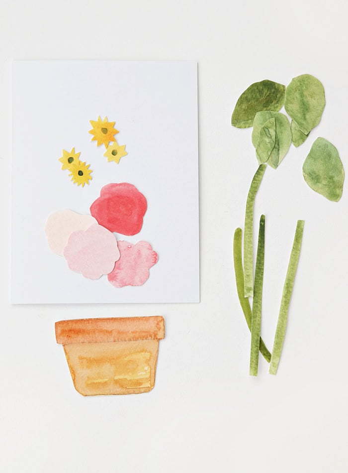 Collage cutouts for flower arrangement. Handmade Collage Note Cards.