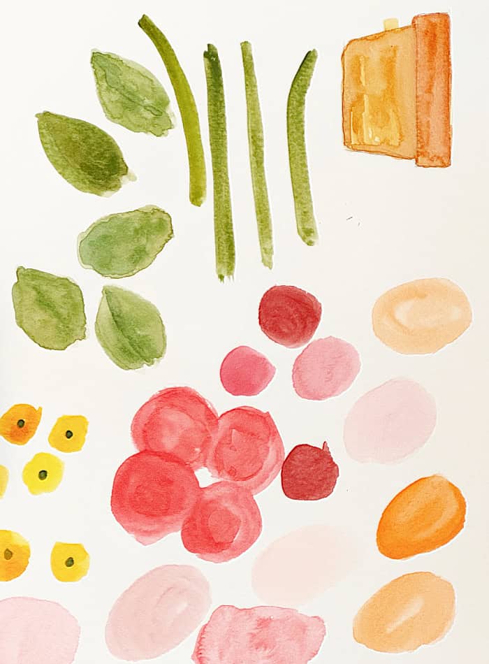 Watercolor shapes for collage.