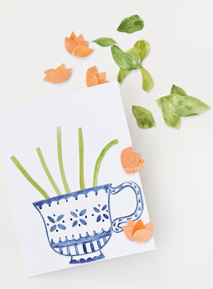 Tea cup collage. Handmade Collage Note Cards.