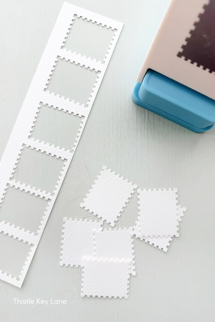 Creating postage stamps size paper to paint on.