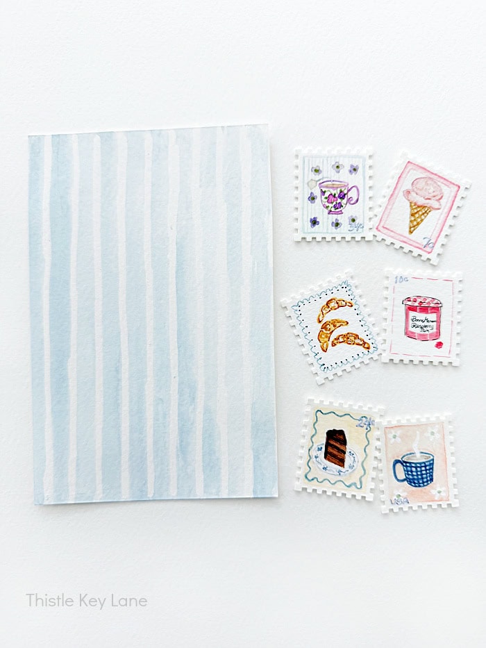 Watercolor stripe background for stamps.