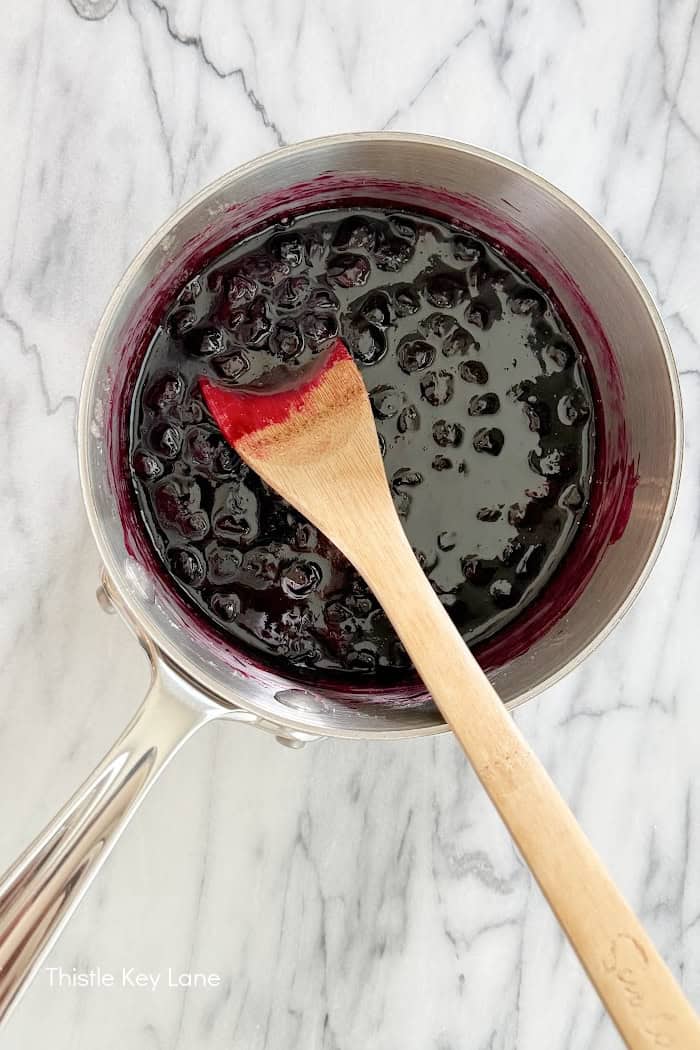 Blueberry sauce in a pan.