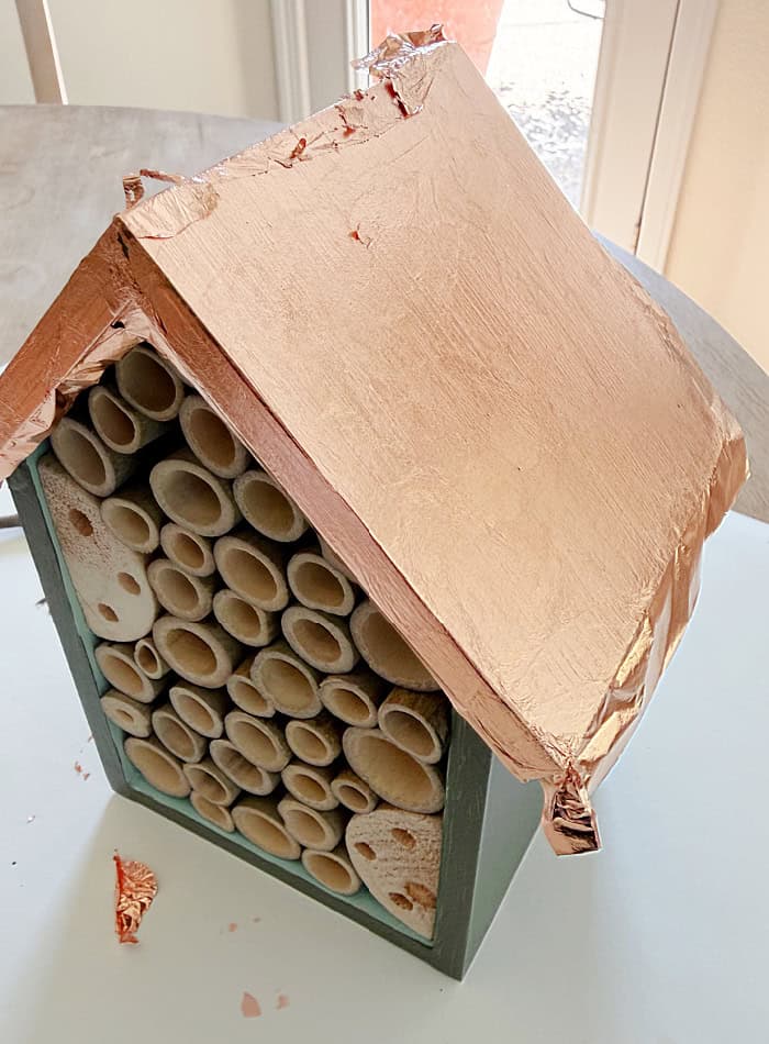 Copper roof on the bee house. Create A Fancy Bee Hotel.