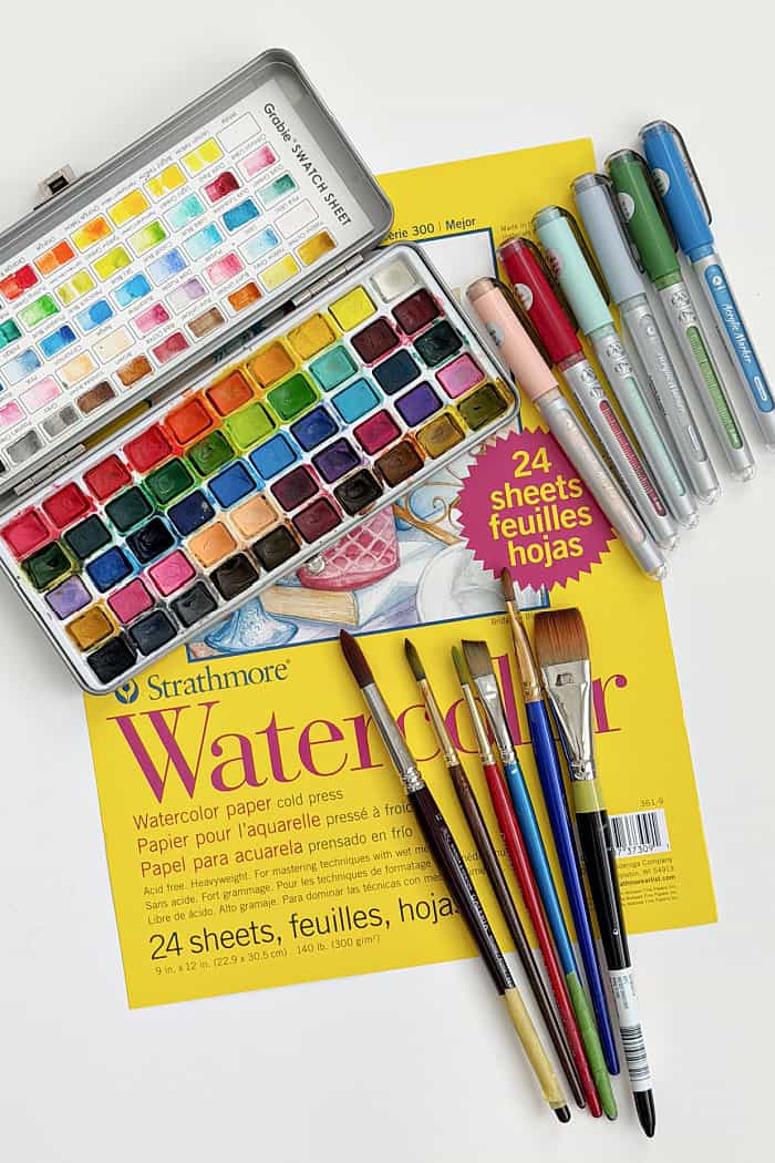 Watercolor paint supplies.
