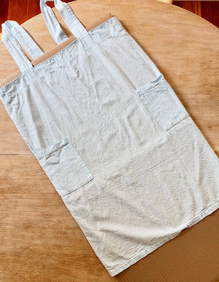 Apron before decorating. DIY Vegetable Stamped Apron.