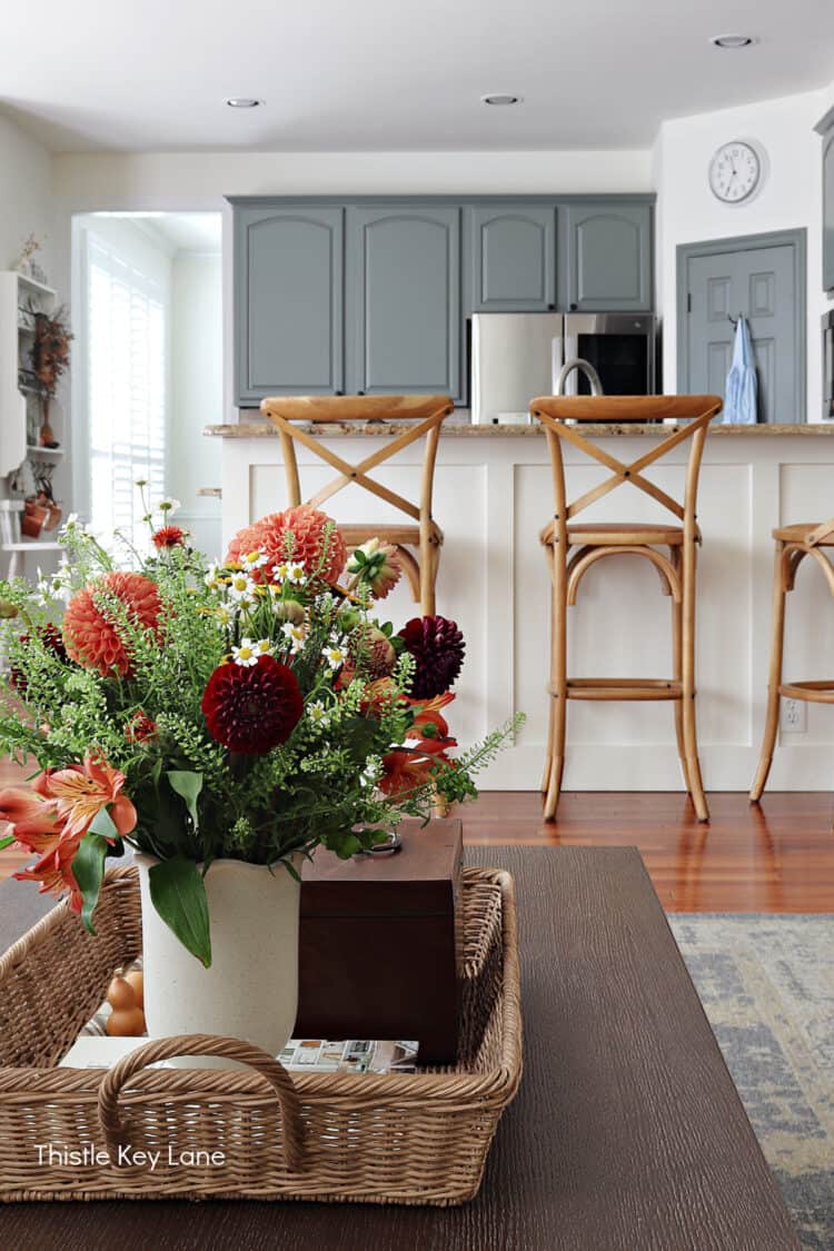 View into the kitchen from the family room.