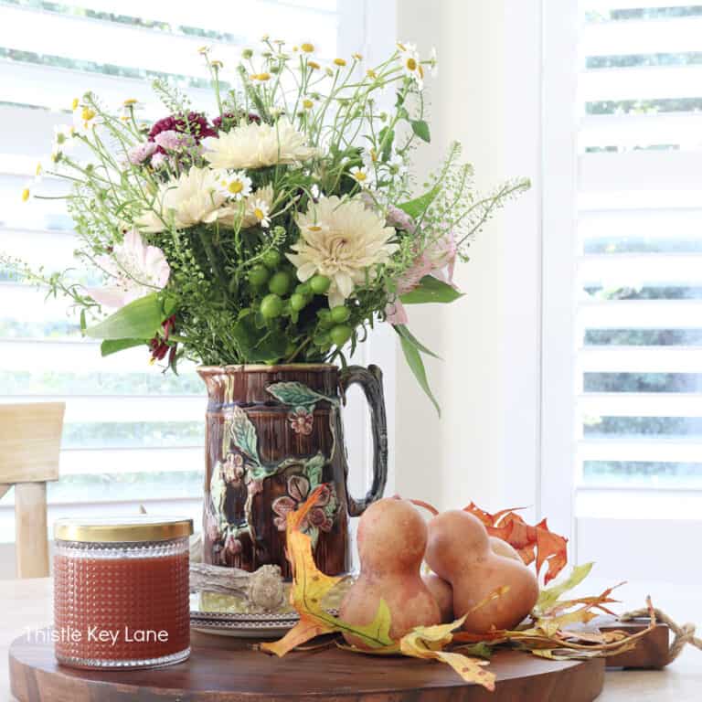 Fall Floral Centerpiece with Vintage Pitcher