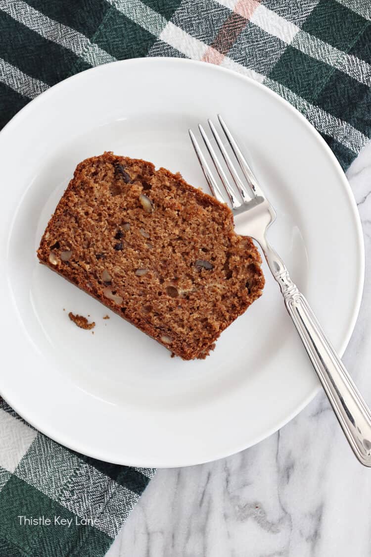 Slice of spiced applesauce bread.